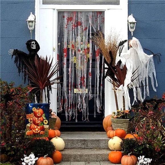 4 PCS Halloween Doorway Curtain-65x39 Inch Decor Door Curtain with Bloody Prints - Picture 5 of 8